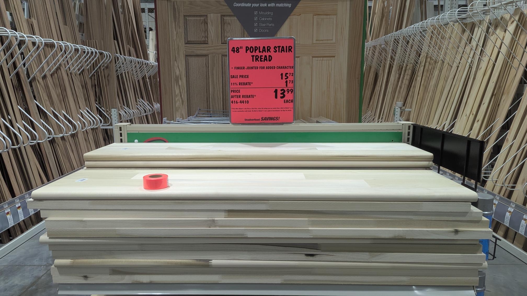 Poplar stair treads at Menards